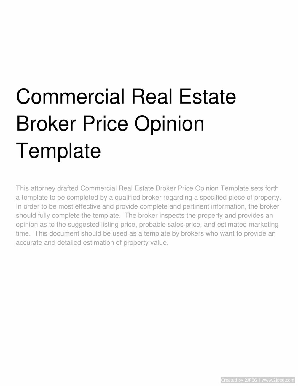 Commercial Real Estate Broker Price Opinion Template