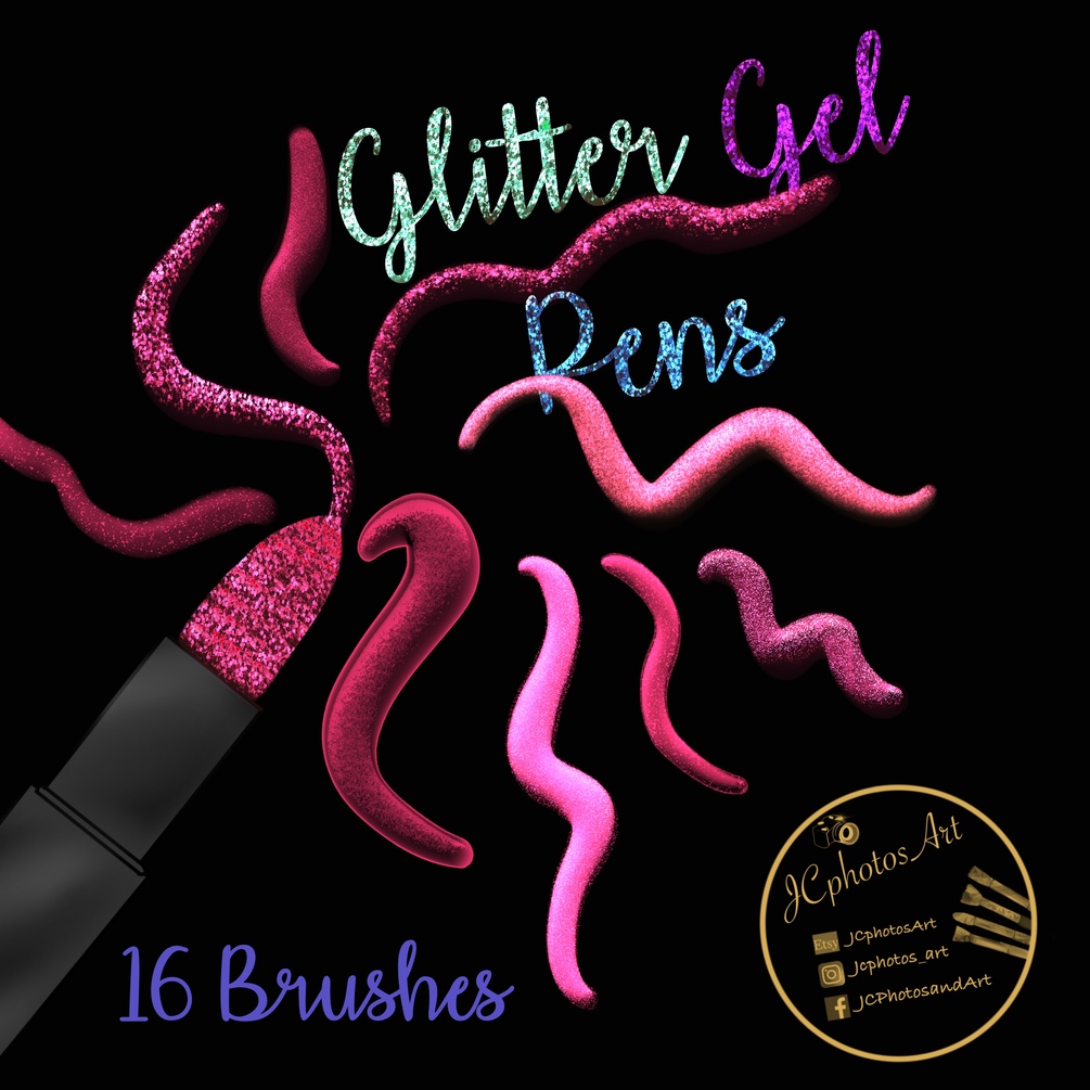 Glitter gel Procreate brushes sparkle shine pens metallic