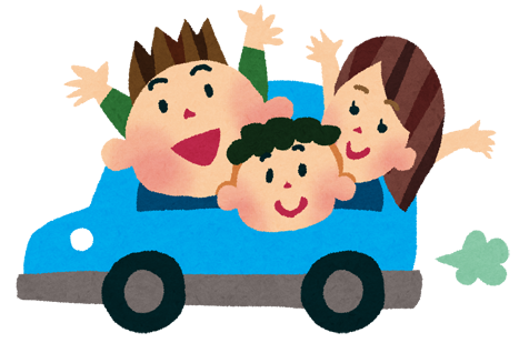 ドライブのイラスト 青い車