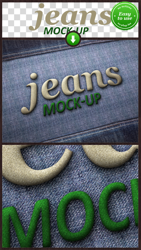 Embroidery text on jeans texture