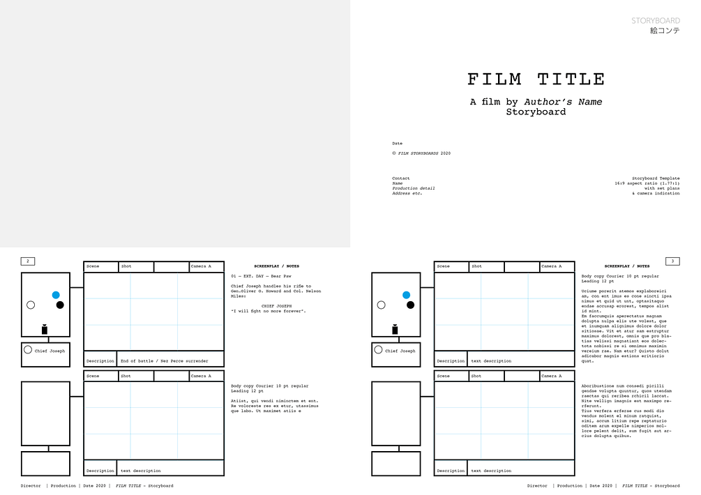 Free InDesign Storyboard Template with set plan — film ratio 16:9 ...