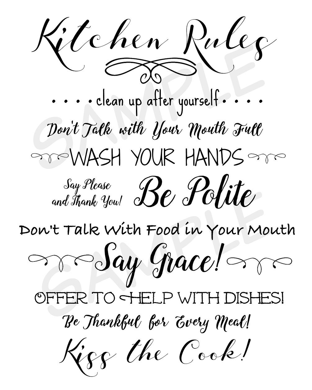 Kitchen Rules Printable