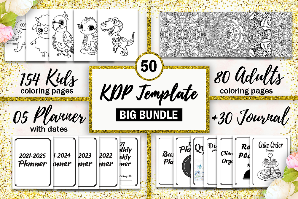 Download Big Kdp Bundle 50 Kdp Template Packs Coloring Pages Planners With Dates Journals