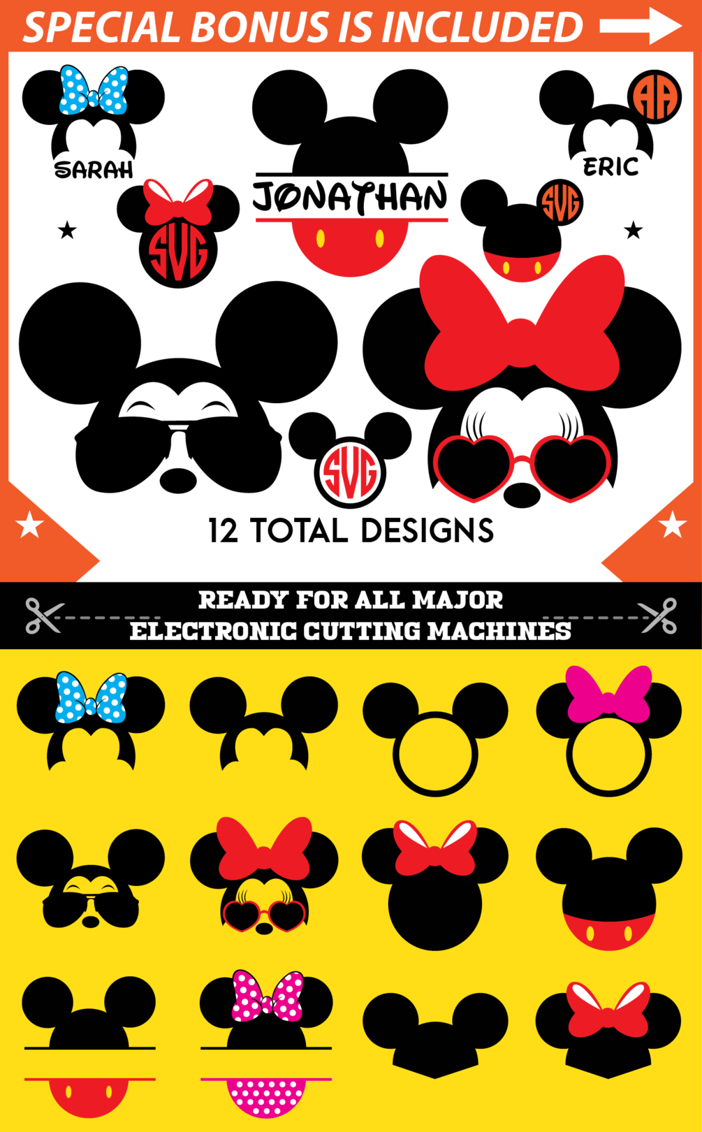 Mickey Minnie Ears Cut Files | 12 Designs + Special GIFTS