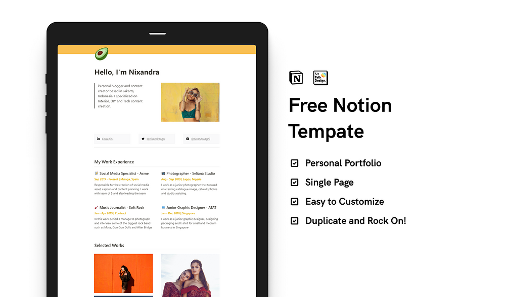 Free Personal Portfolio Free Notion Template