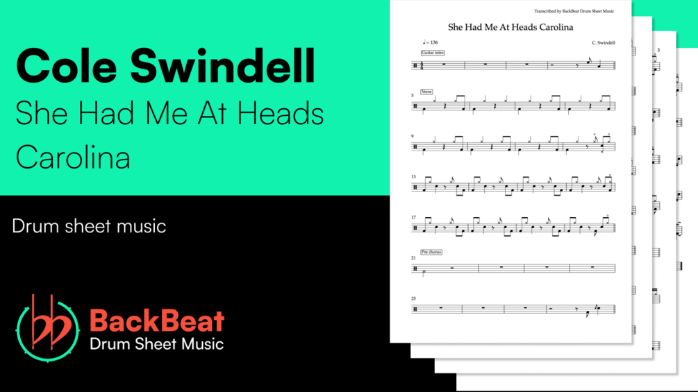 Cole Swindell She Had Me At Heads Carolina (Drum Sheet Music)