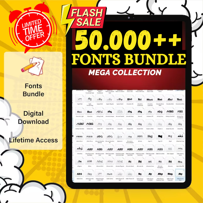 50 000 Biggest Font Collection Bundle Mixed Premium And Free Font 