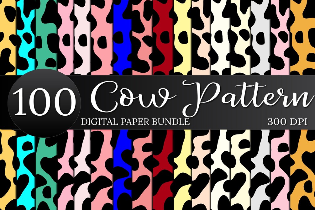 100 Cow Pattern Digital Papers Bundle