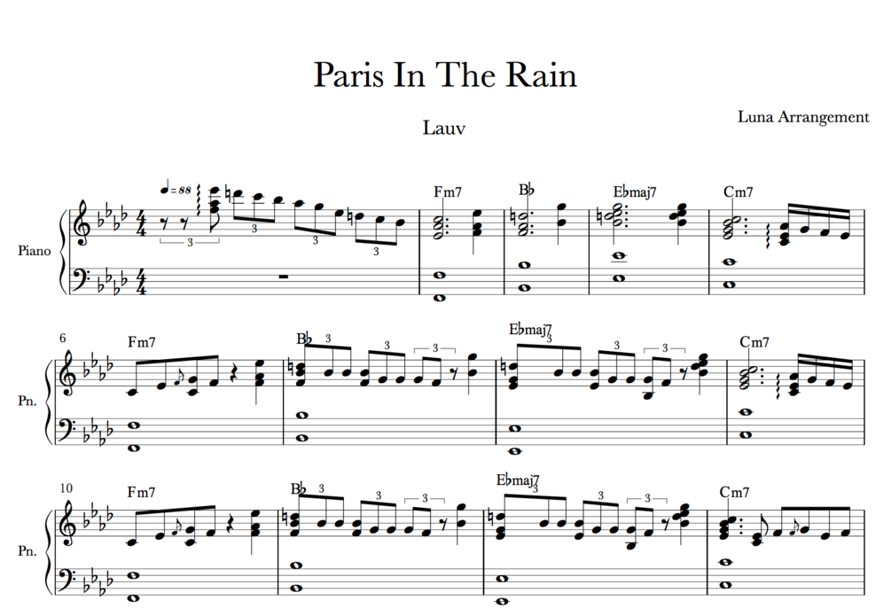 Lauv - Paris In The Rain (Sheet Music)