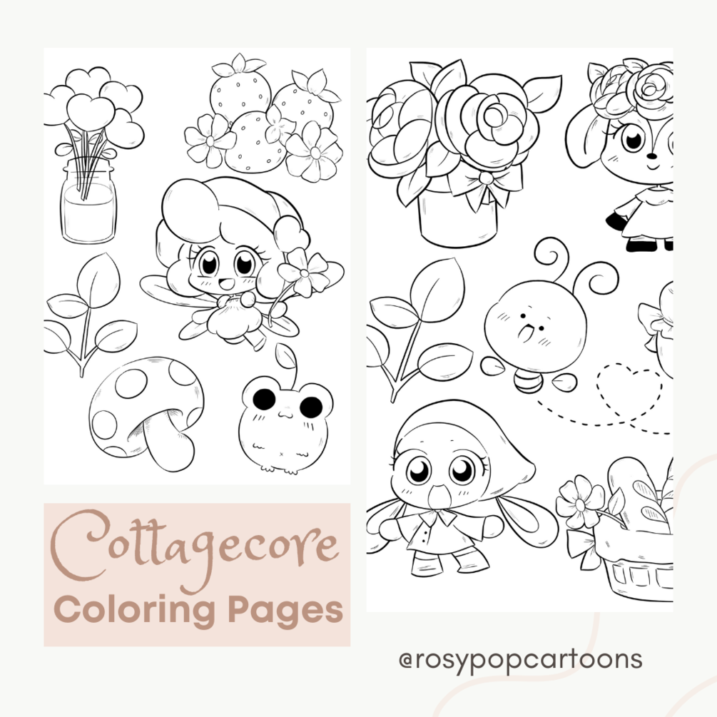 Cottagecore Coloring Pages for Kids & Adults (Printable)