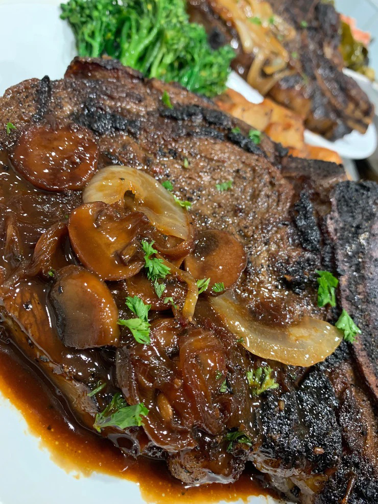 Pepper Crusted Steak with Mushroom Demi Recipe