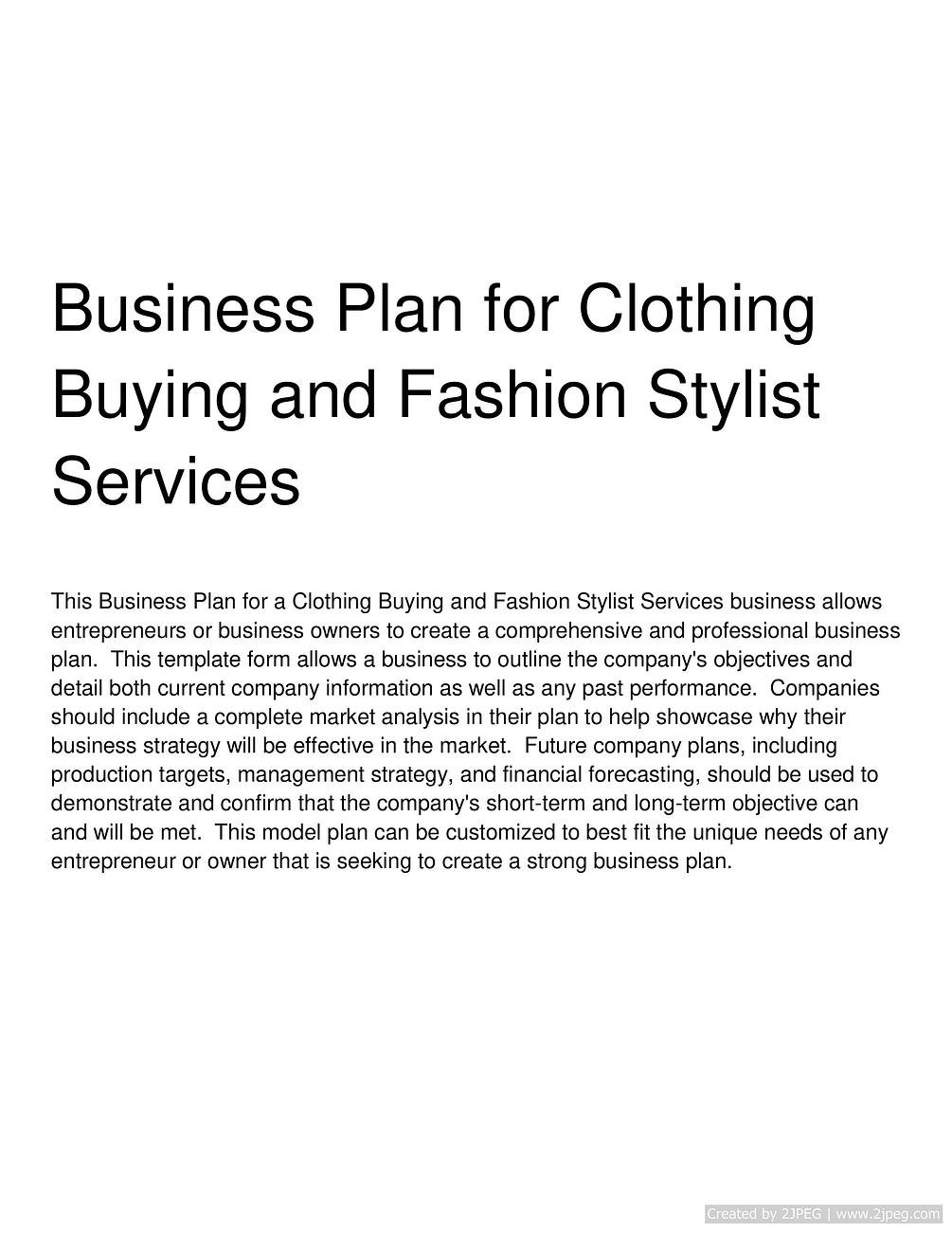 fashion label business plan template