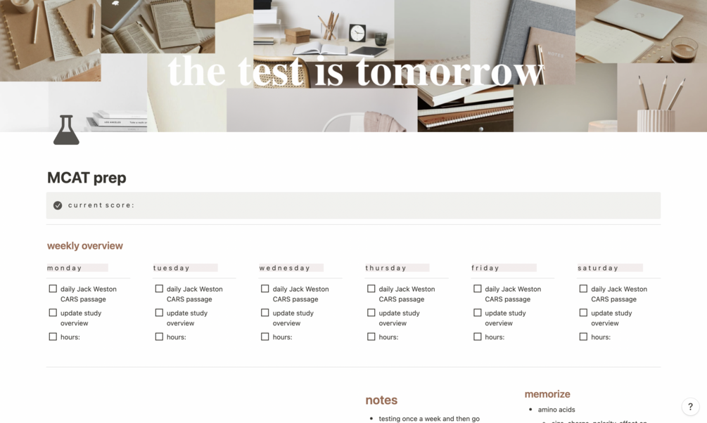 MCAT Planner Template on Notion