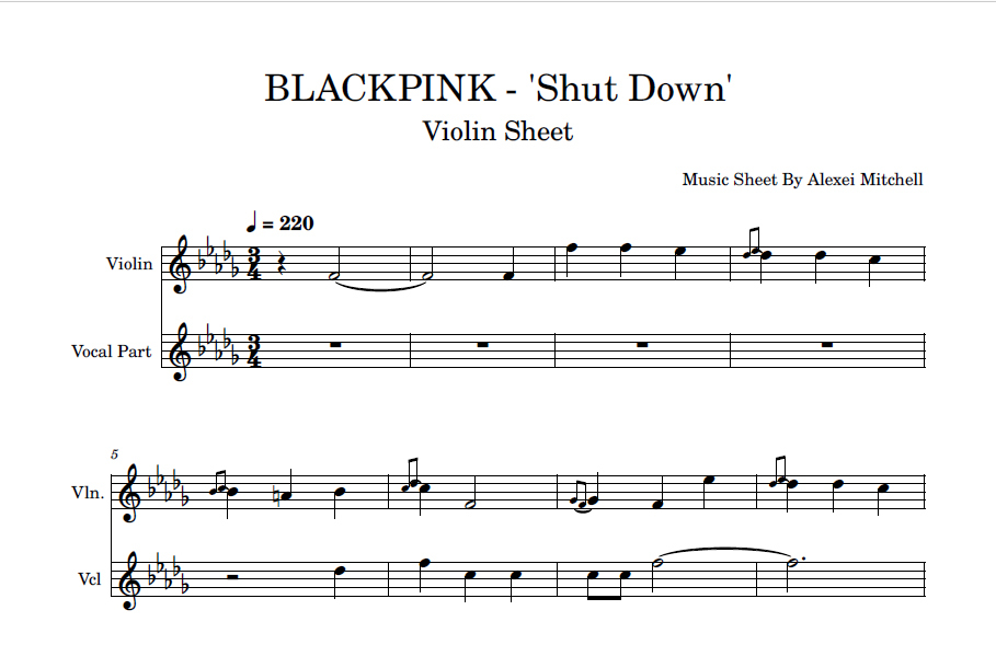 BLACKPINK - 'Shut Down' Violin Sheet