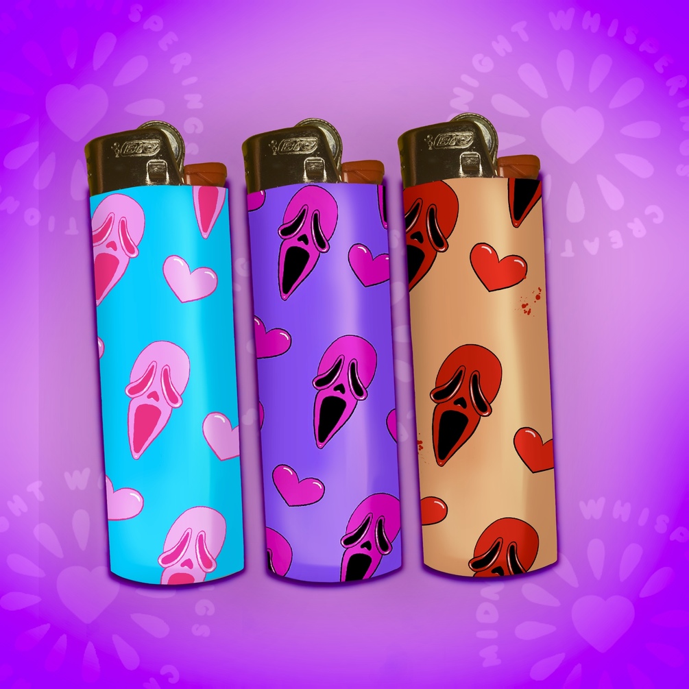 3 Pack Cute Ghost Face & Hearts Spooky Stoner lighter wrap Bundle