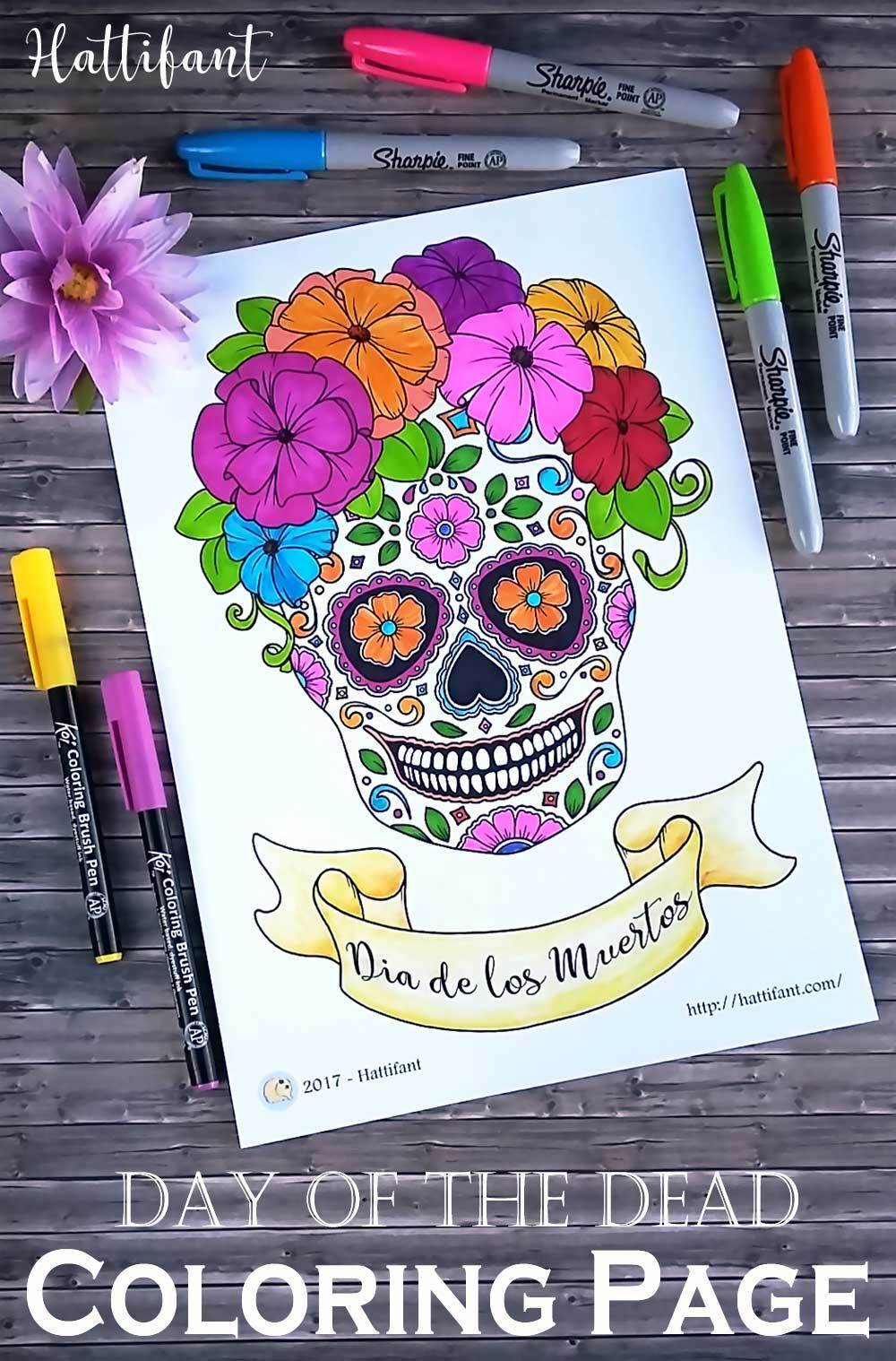 el dia de los muertos skull coloring pages