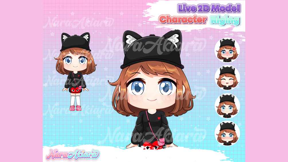 Vtuber Model and Rigging Chibi Girl Short Brown Hair Premade, Live2d