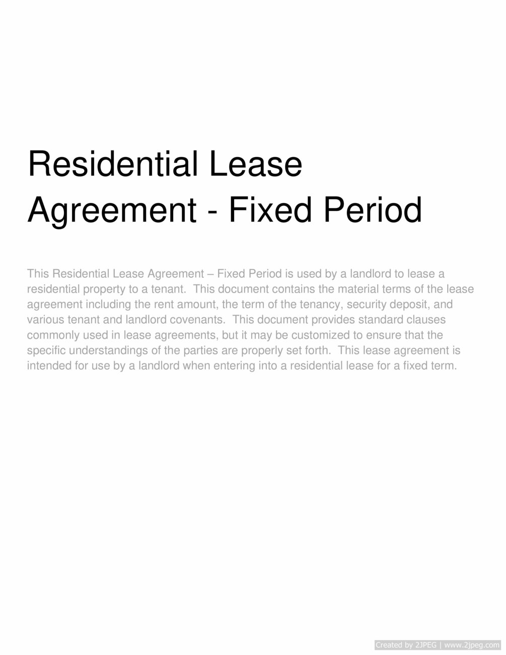 Residential Lease Agreement Fixed Period