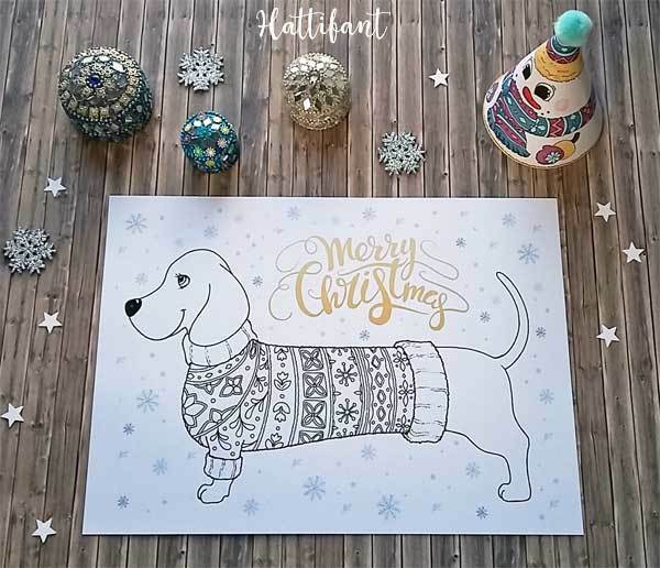 Dachshund Merry Christmas Coloring Page