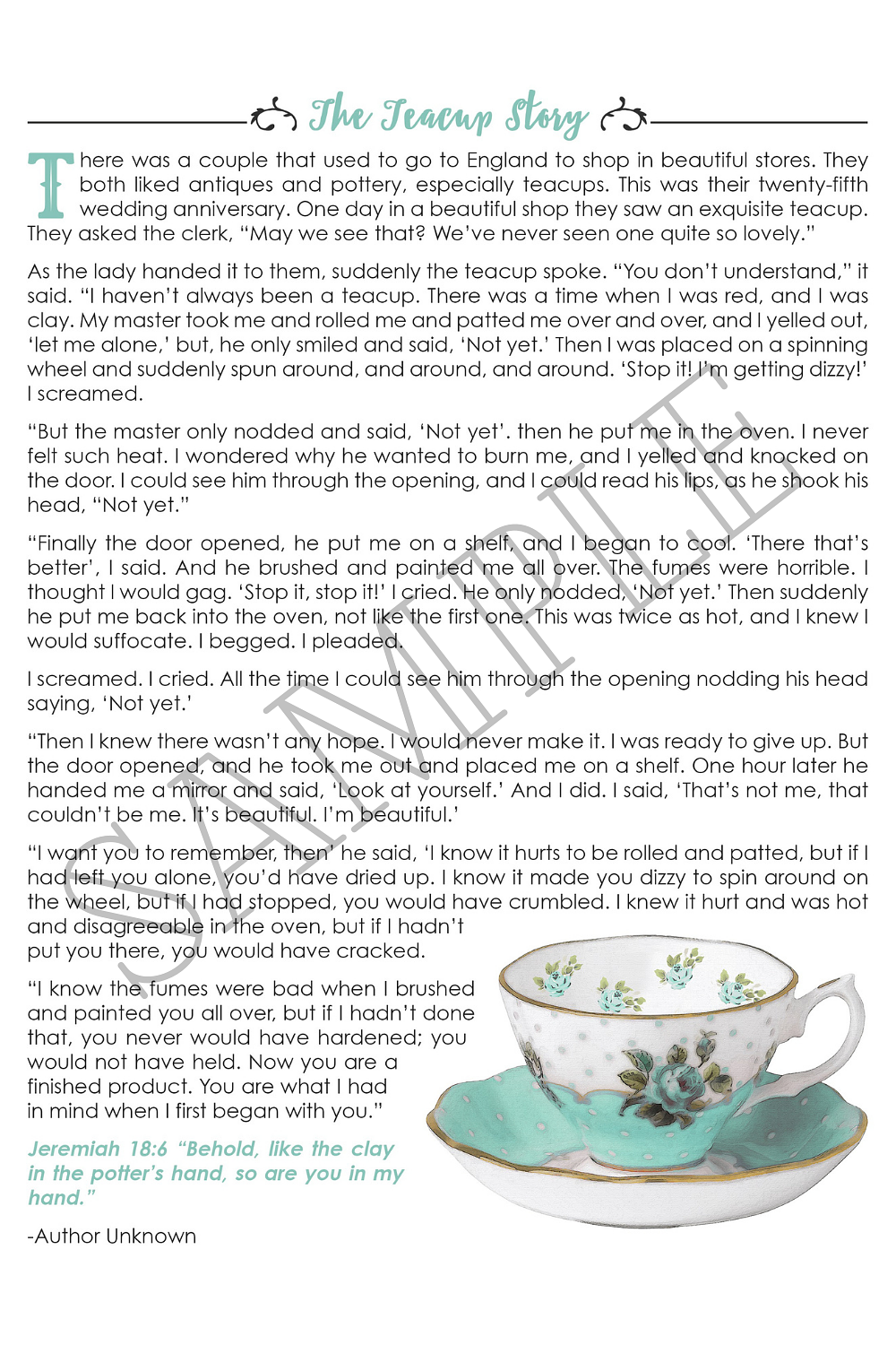 The Teacup Story Printed Poem