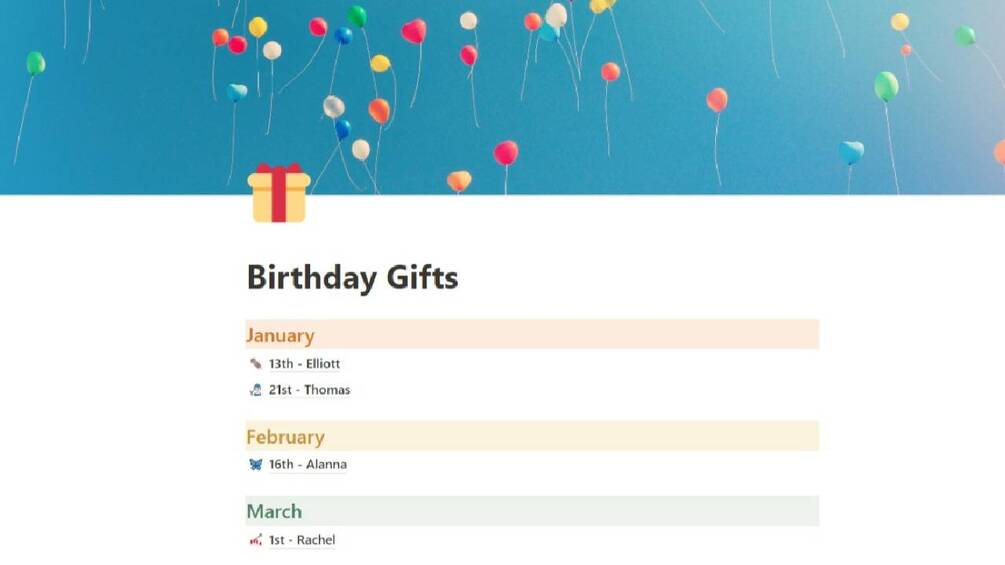 Notion Birthday Gift Present Template Colourful, Fun & Easy!
