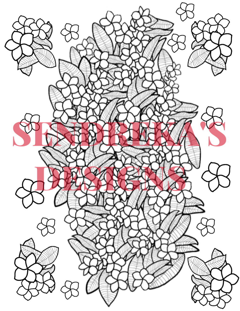 PDF Adult Coloring Page of Hawaiian Flowers and Leaves