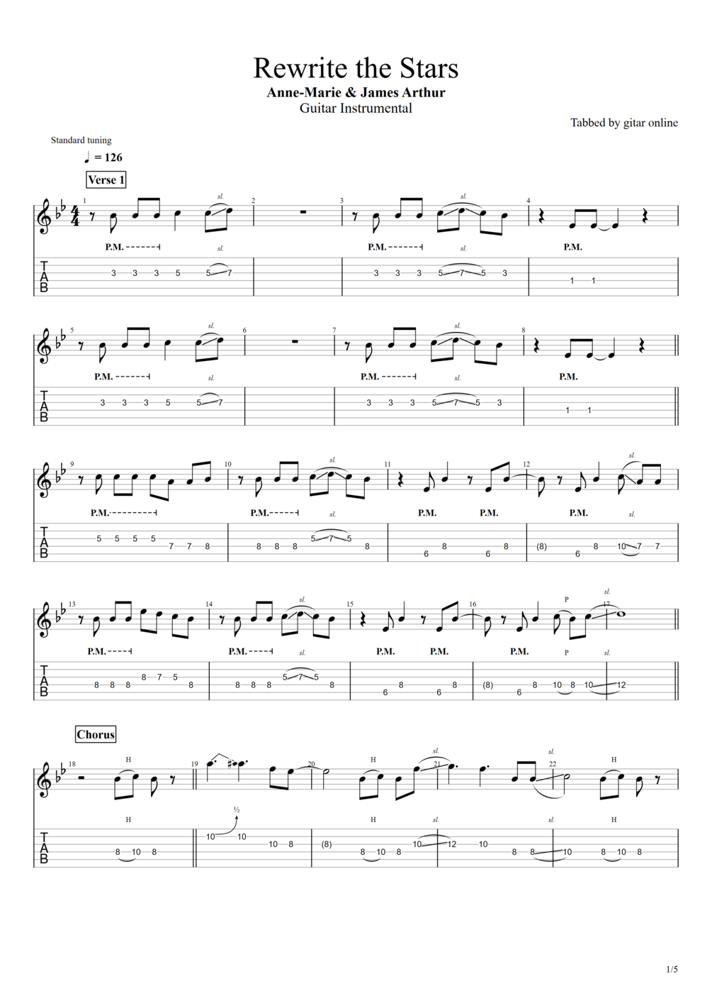 TAB. Rewrite the Stars - Guitar Instrumental