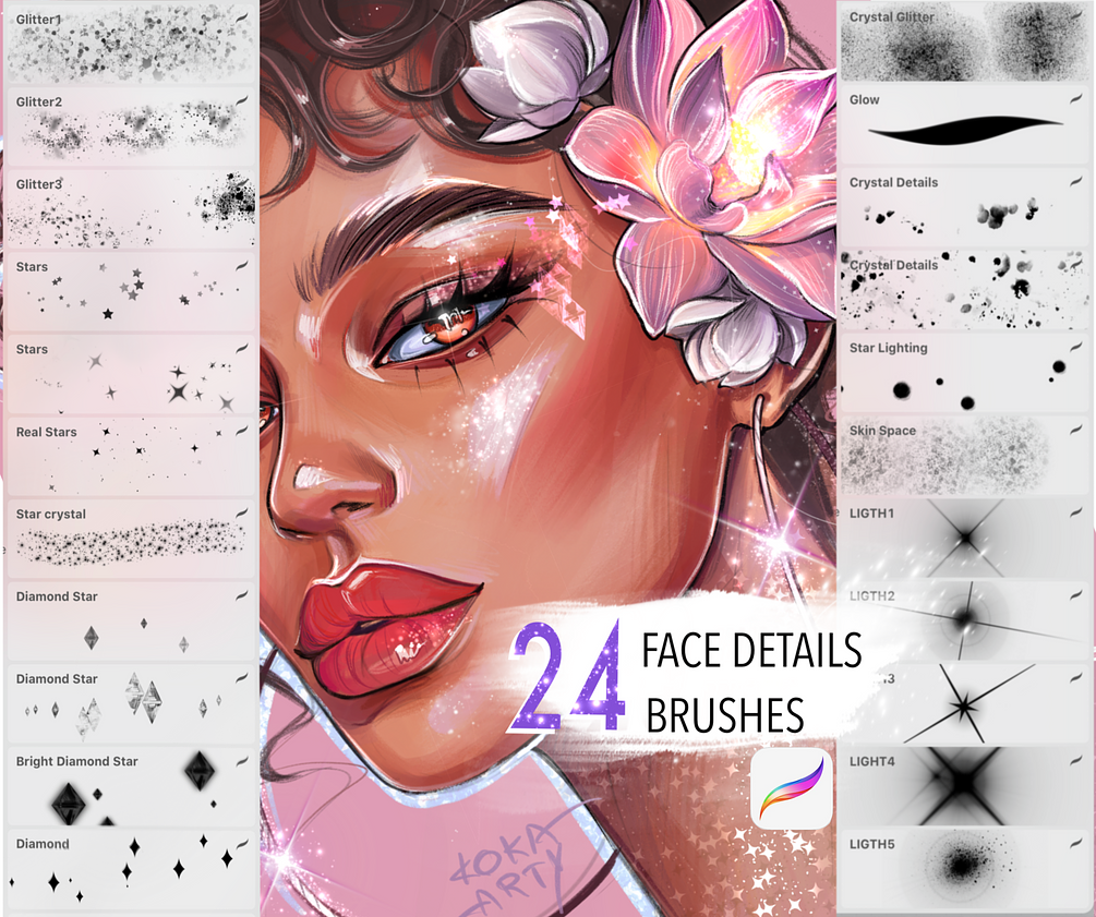 24 FACE DETAILS BRUSHES for PROCREATE APP