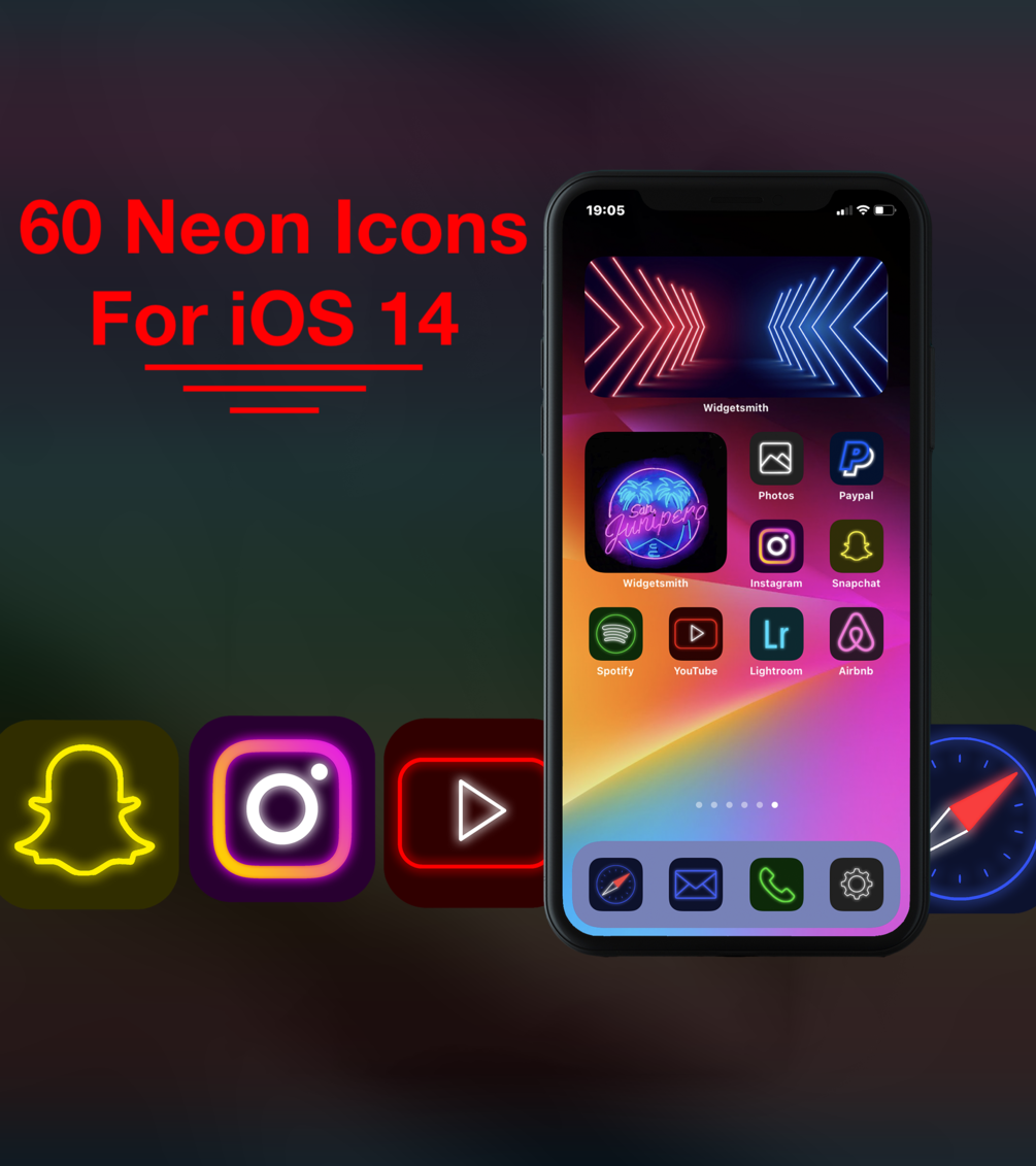 60 Multicolor Neon | iPhone iOS 14 App Icons Neon App Icons | iPad ...