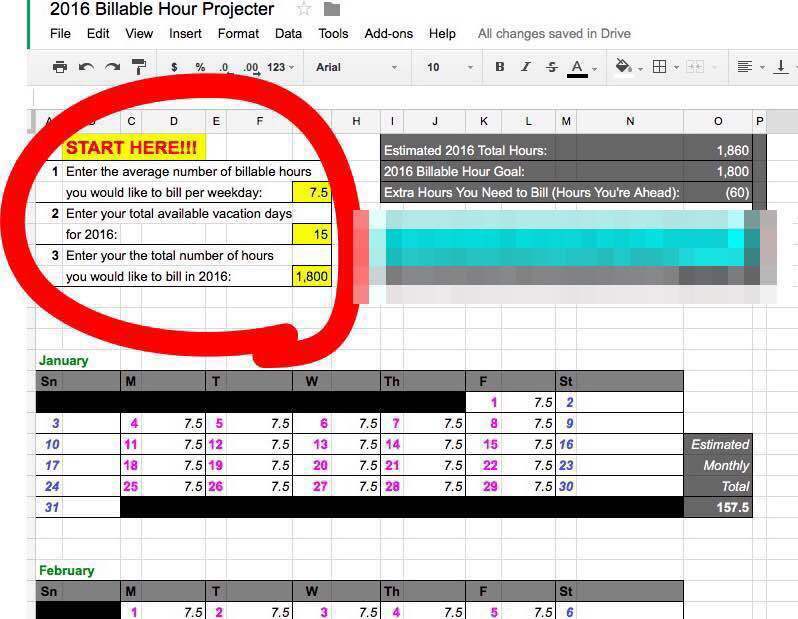 WLN 2016 Billable Hour Spreadsheet Projector