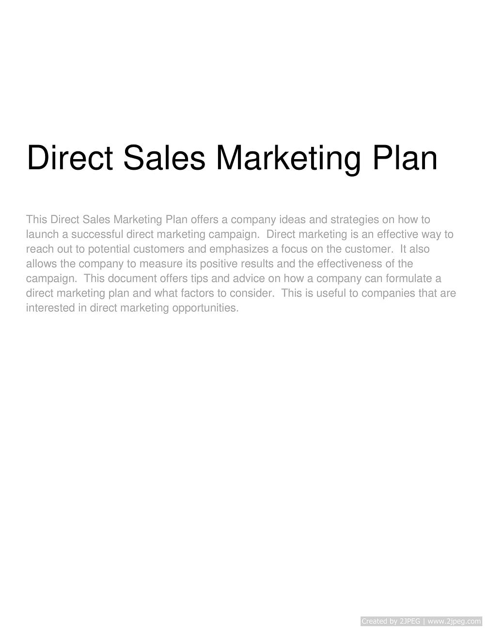 Direct Sales Marketing Plan