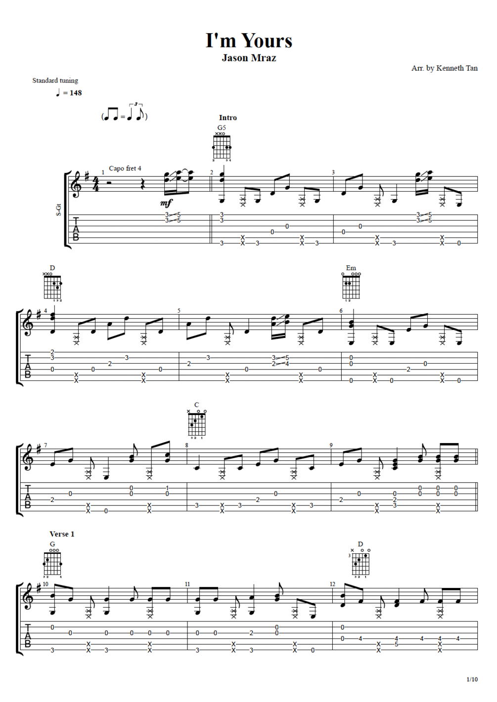 I'm Yours Fingerstyle Guitar