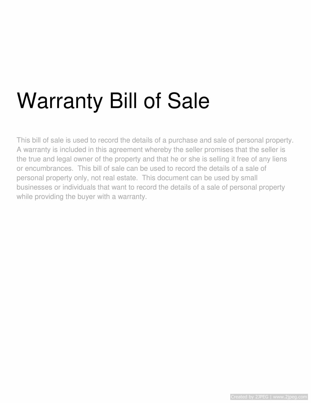Warranty Bill of Sale