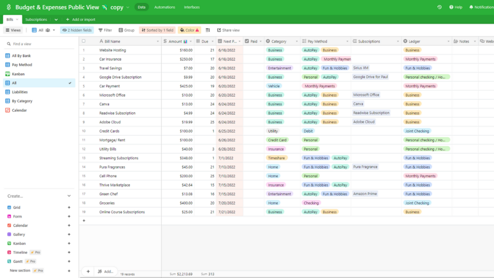 Simple Budget Planner for Airtable