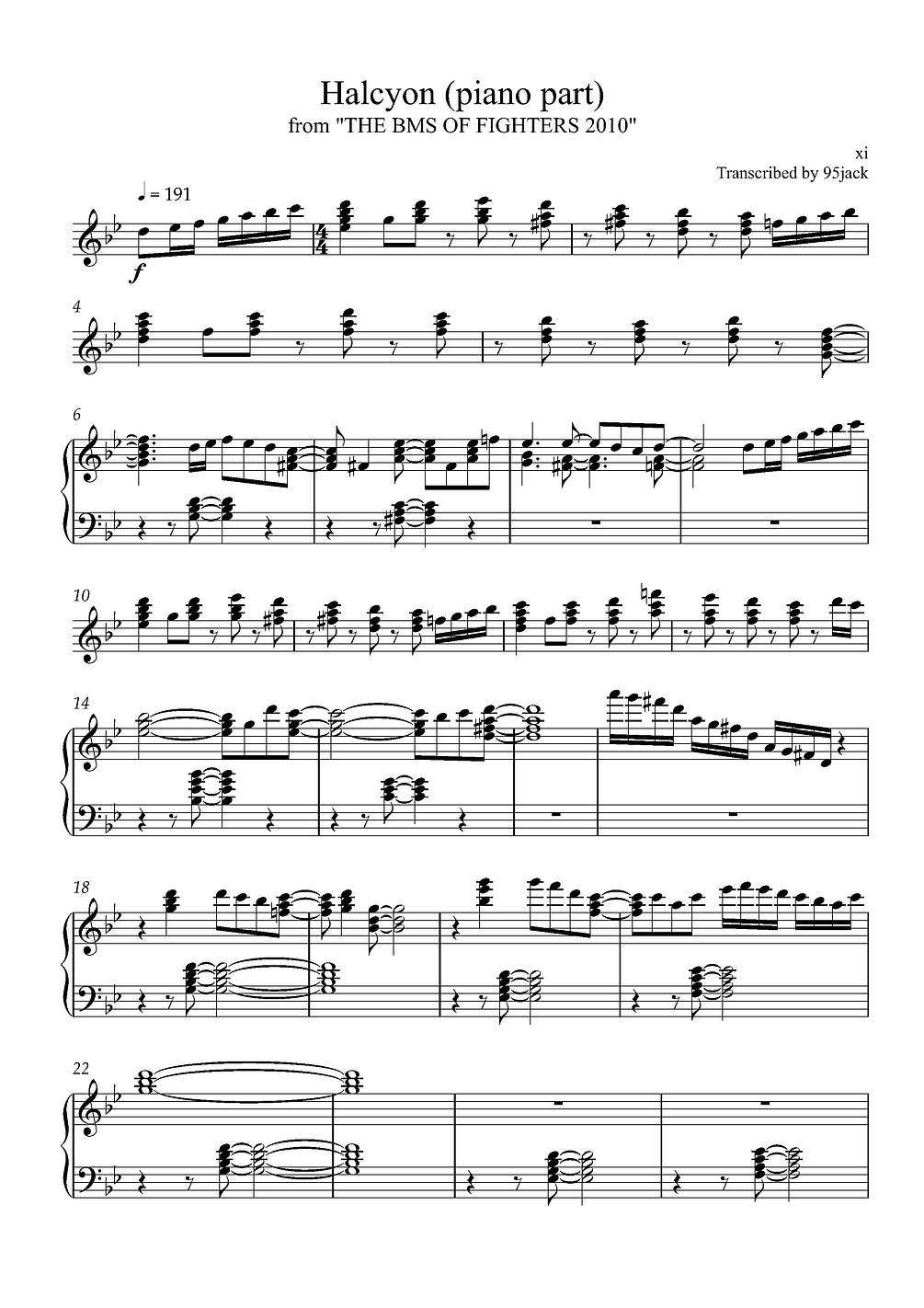  bms xi halcyon piano part transcription 