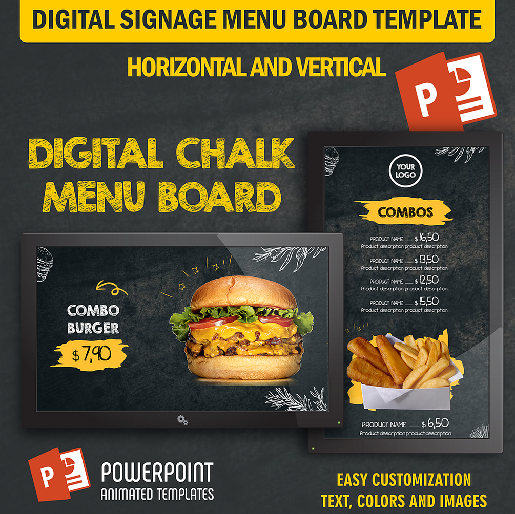 Chalk Menu   Digital Signage PowerPoint Animated Template (Food Menu Board)