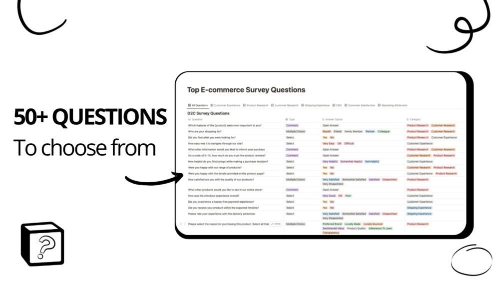 D2C Customer Survey Questions Notion Template