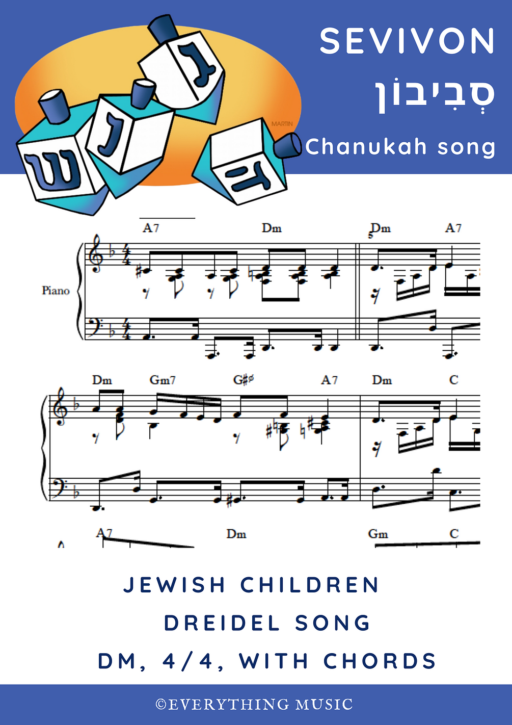 Sevivon Sov Sov Sov. HANUKKAH Song for piano with sheet music.