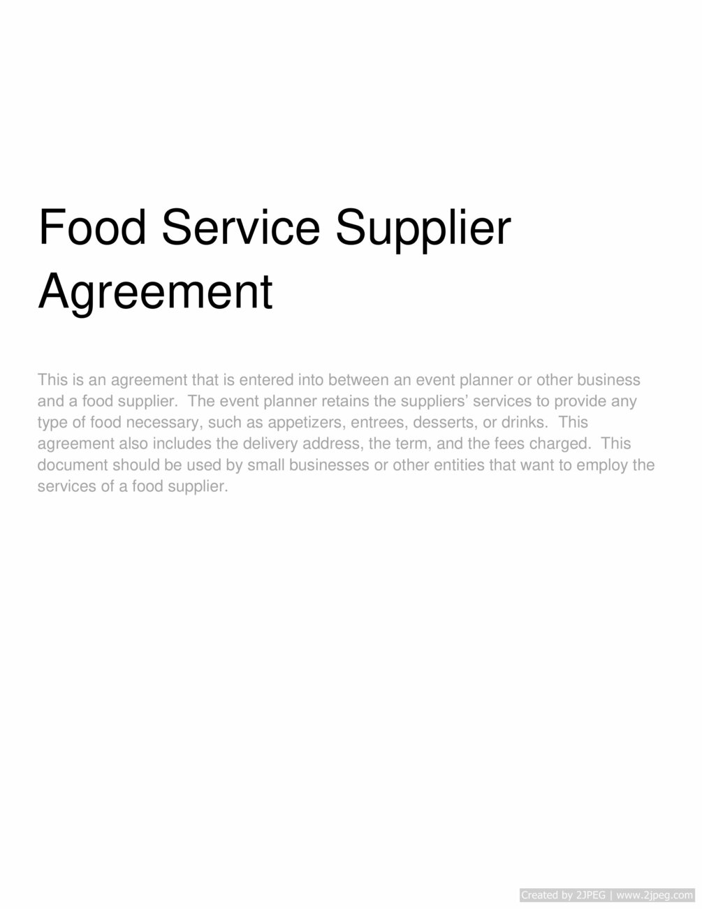 Food Service Supplier Agreement