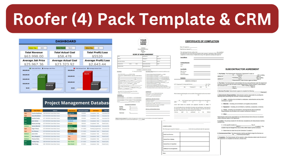 Roofing Contractor (4) Pack Template & Custom CRM Database