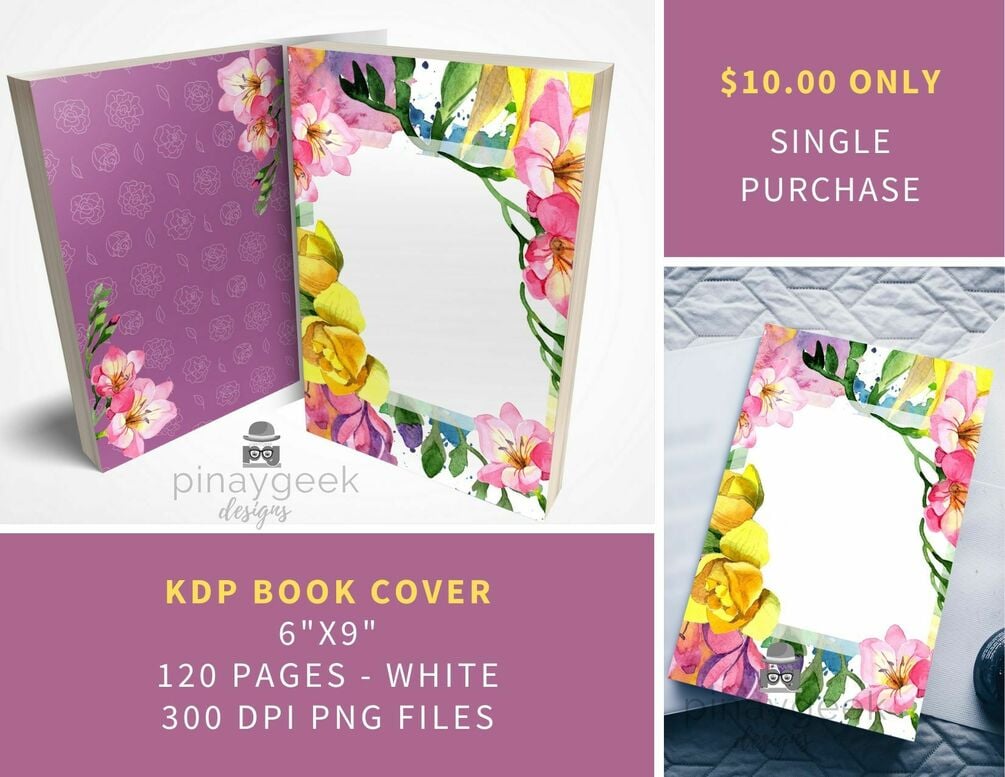6"x9" Artful Floral KDP Book Cover 120 Pages White FULL Commercial Use