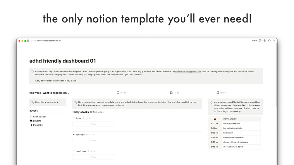 Notion ADHDfriendly dashboard template 01