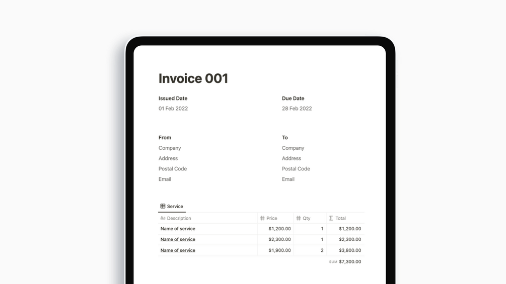 Notion Invoice Template