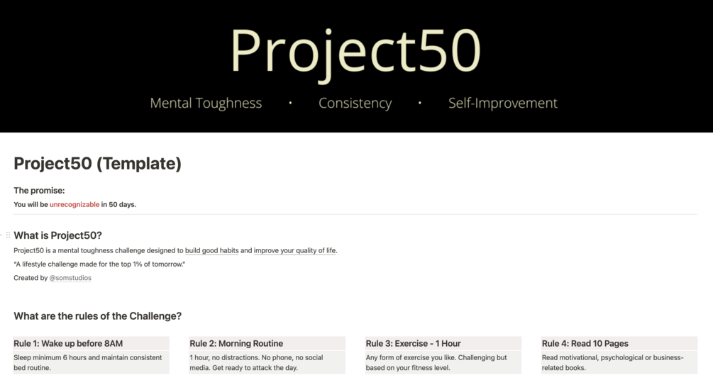 Project50 Notion Template