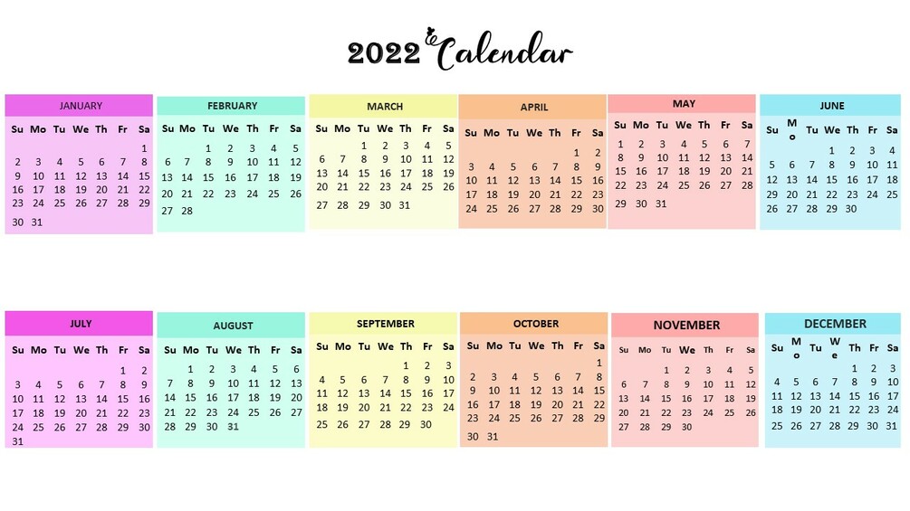 2022 yearly Calendar