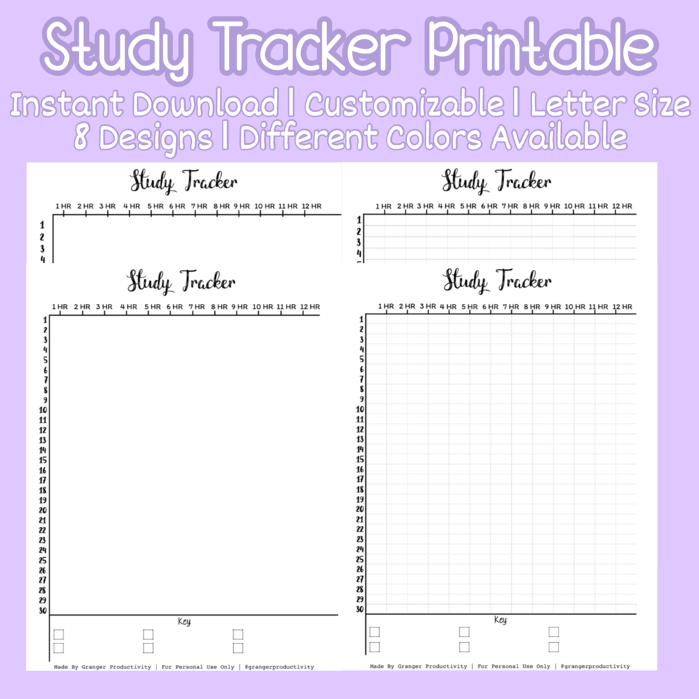 Study Time Tracker Printable | Hourly Time Planner List | Monthly ...