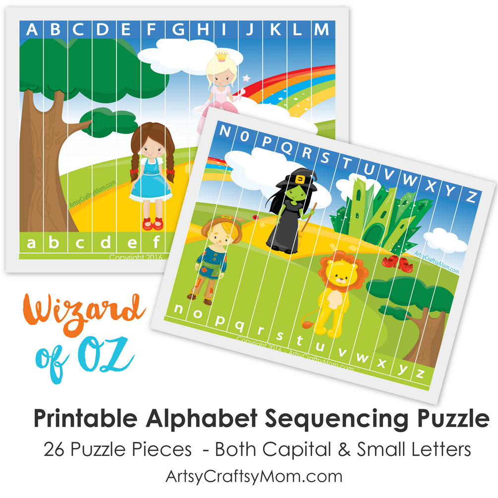 Printable Wizard of Oz themed Alphabet Sequencing Puzzle
