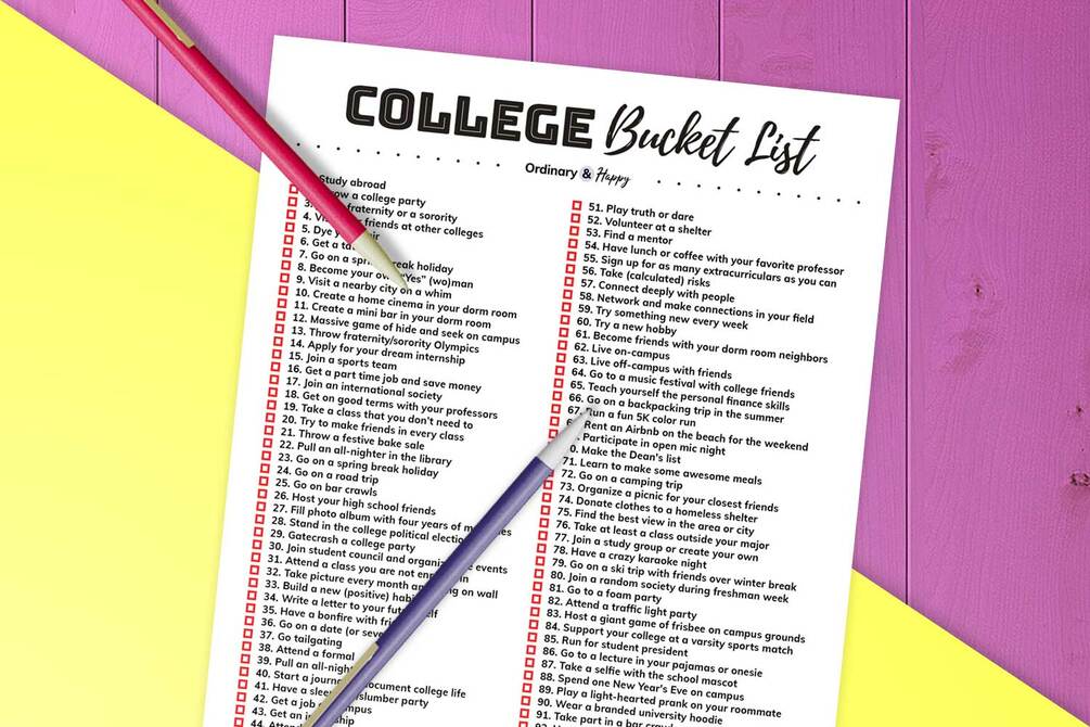 College Bucket List Ideas Printable