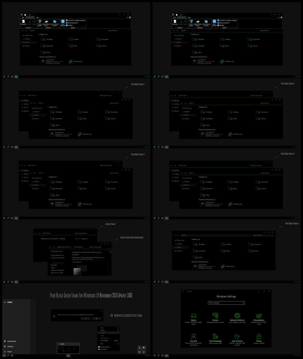 Pure Black Green Theme For Windows 10