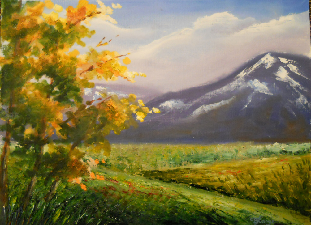 Learn how to paint Mountains, grass and a tree "Landscape with a Tree